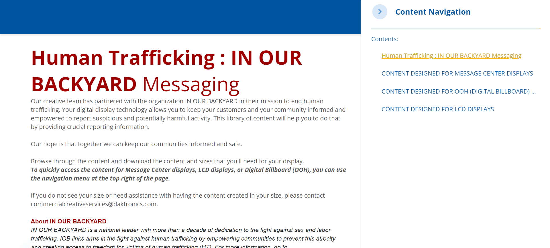 Screenshot of Daktronics IN OUR BACKYARD content site