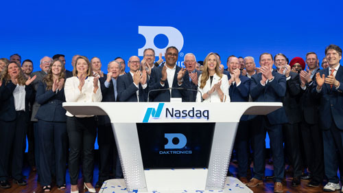 Daktronics group photo at Nasdaq podium