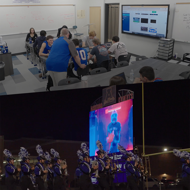 Video Display Aerial View of Football Field