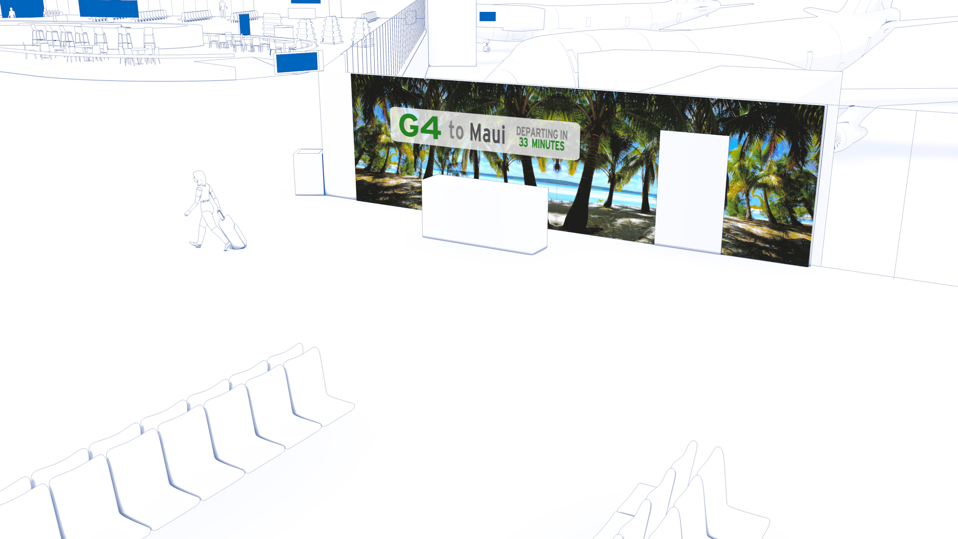 engaging video wall at boarding gate