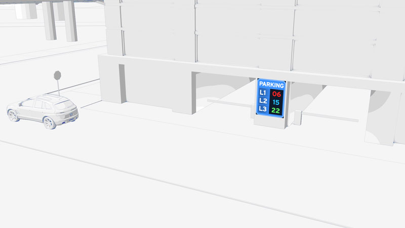 LED space availability sign at parking ramp entrance