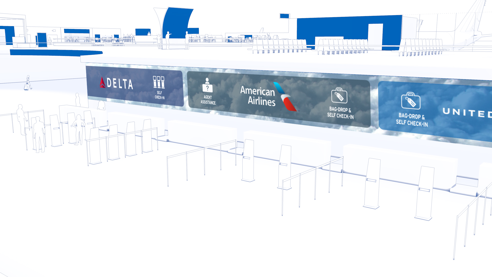 check-in desk with digital backwall