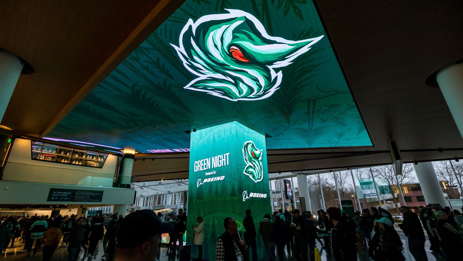 LED video on wall and ceiling in venue lobby