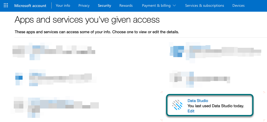 Showing Data Studio as an App with access.png