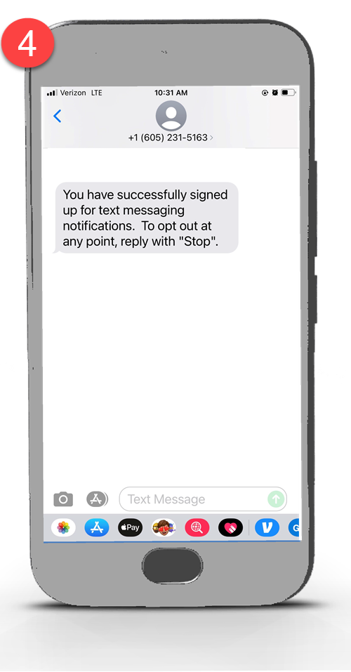MySupport SMS step 4 confirmation text sent