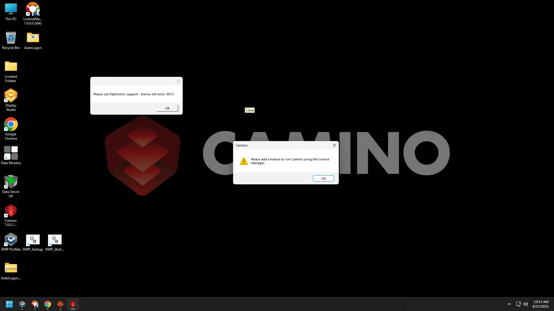 Camino License Manager Error